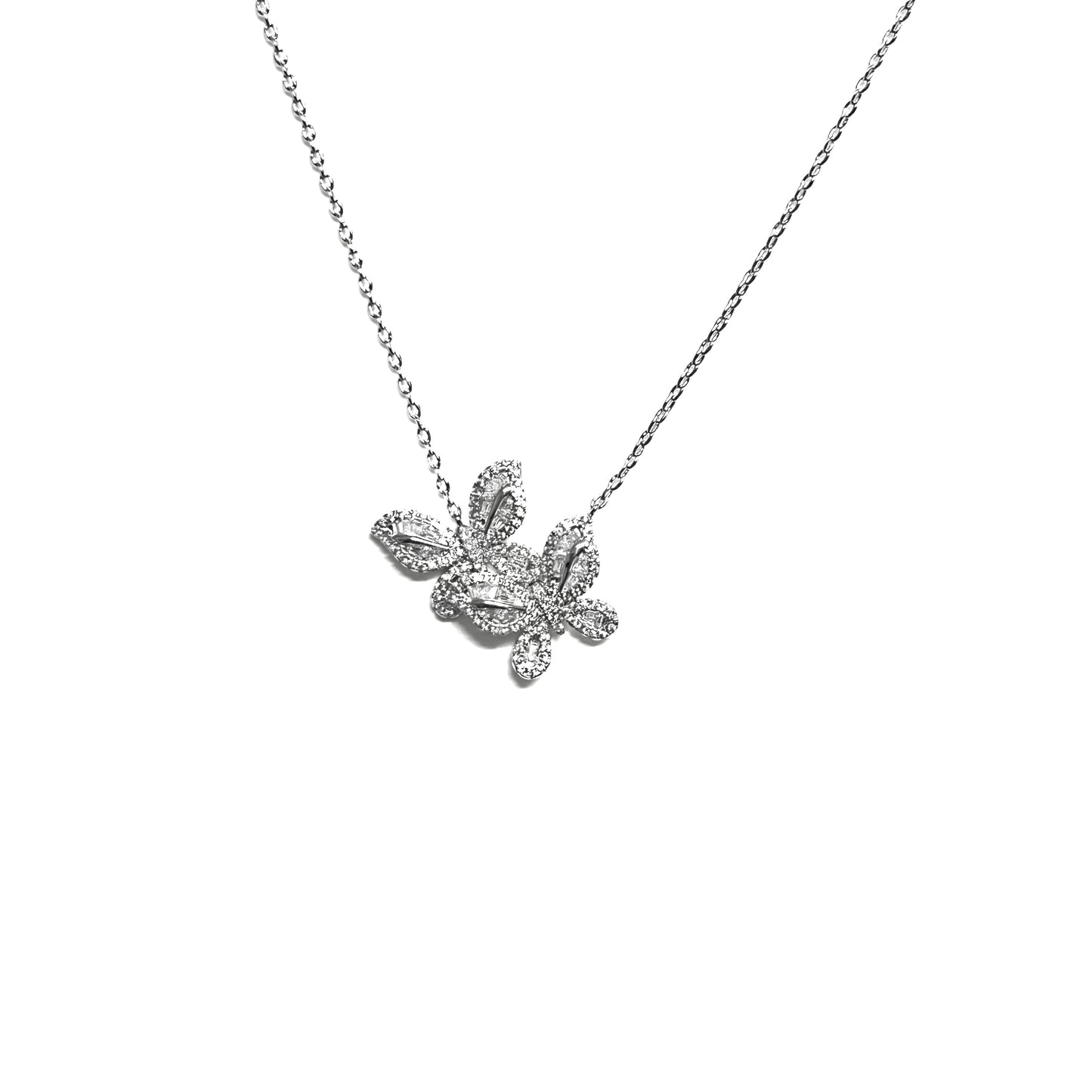 Crystal Flutter Duo butterfly Necklace-Silver LM