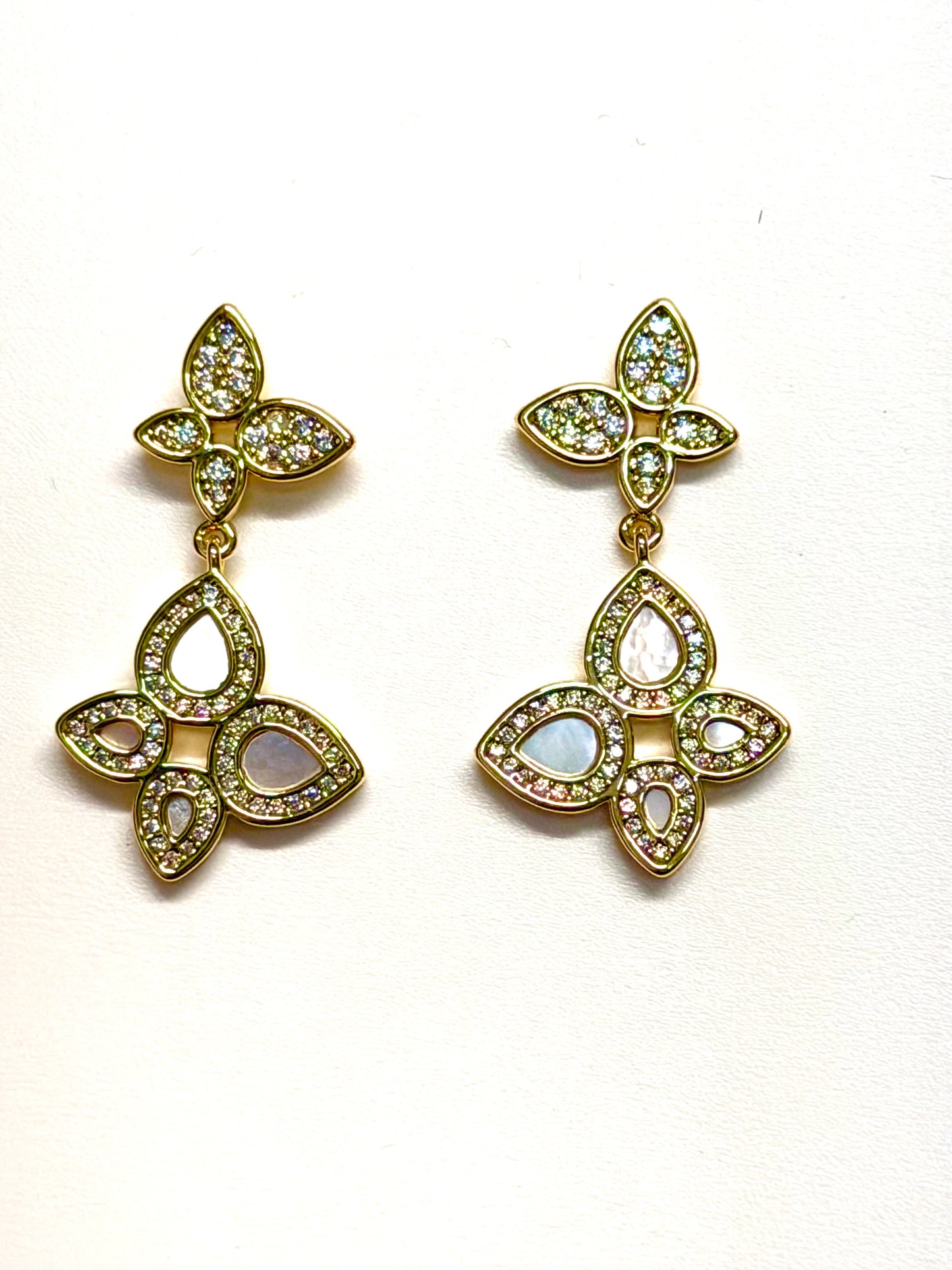 Mother Of Pearl Bloom CZ Butterfly Earring Gold LM