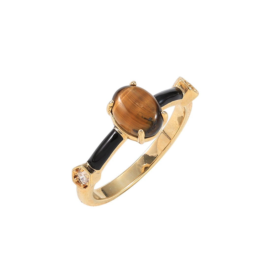 Tiger Eye black stone Ring Gold LM