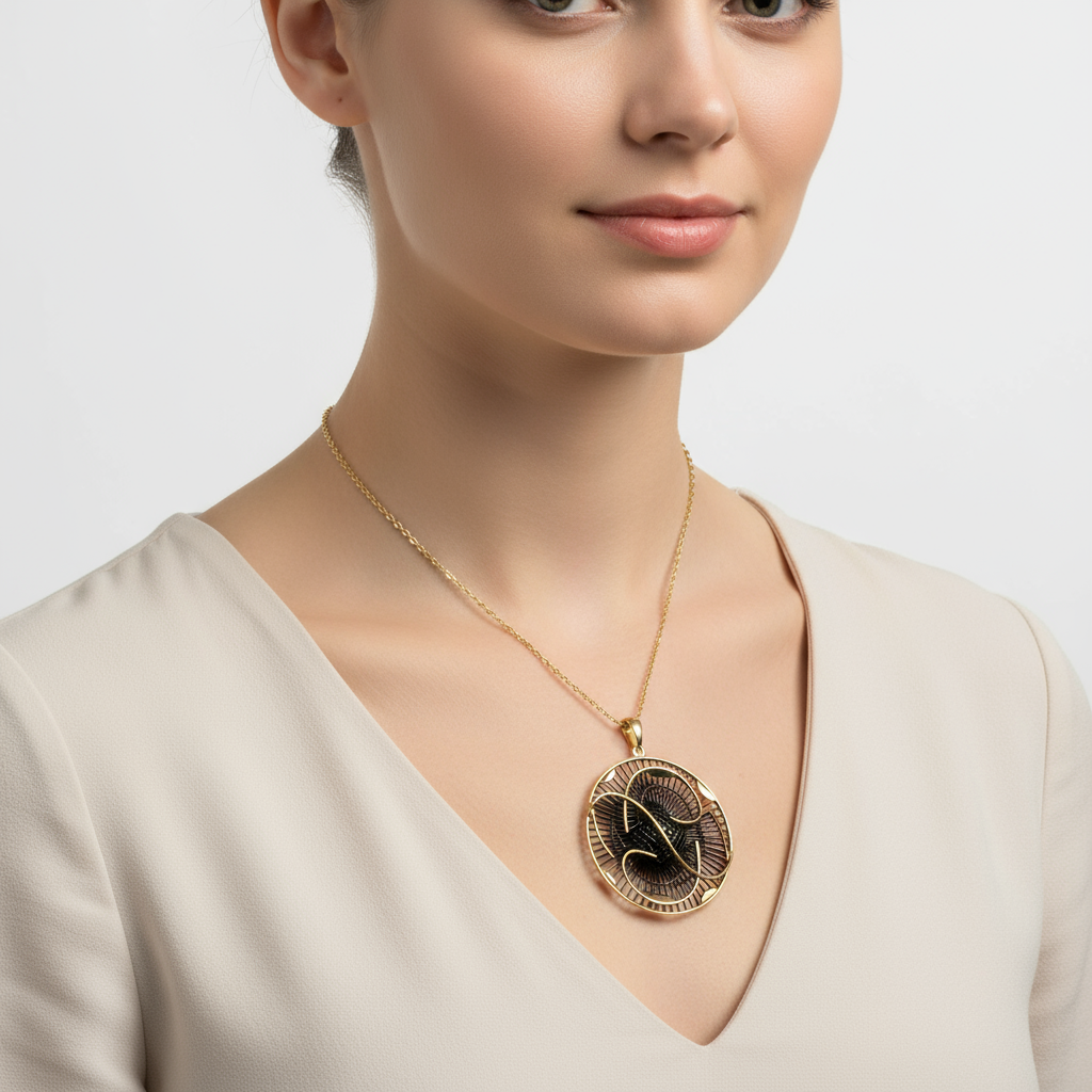 Abstract Orbit Filigree Statement Necklace on model