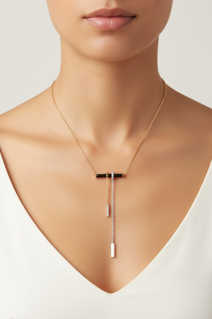 Art Deco necklace with flat black bar