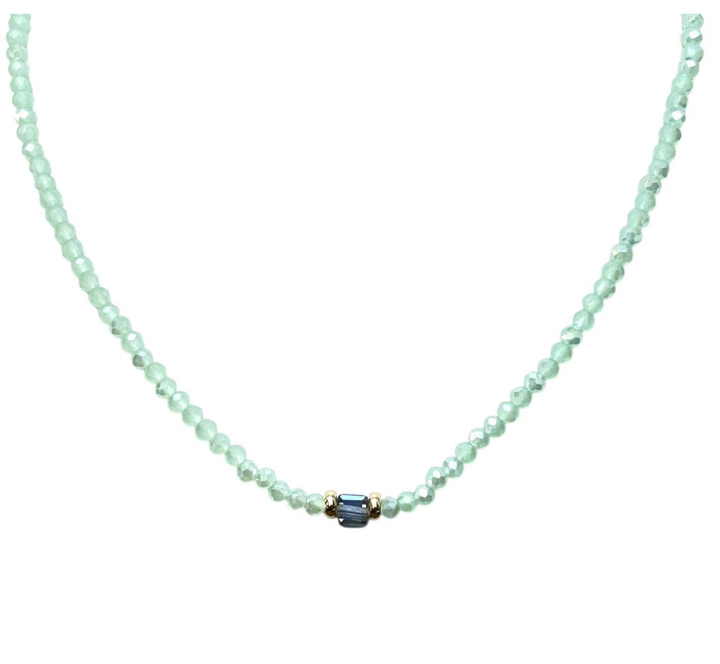 Seafoam Whisper Beaded Necklace-Gold LM