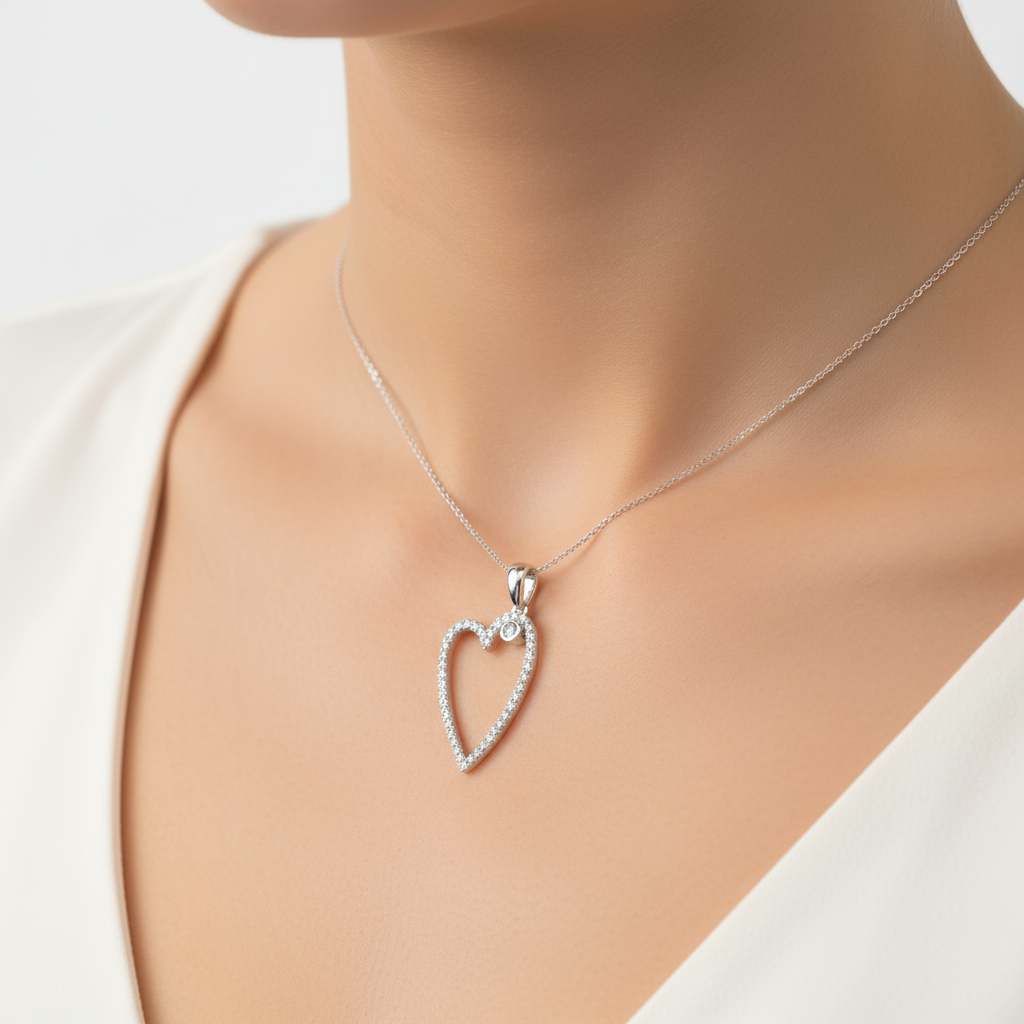 Crystal heart pendant worn on neck