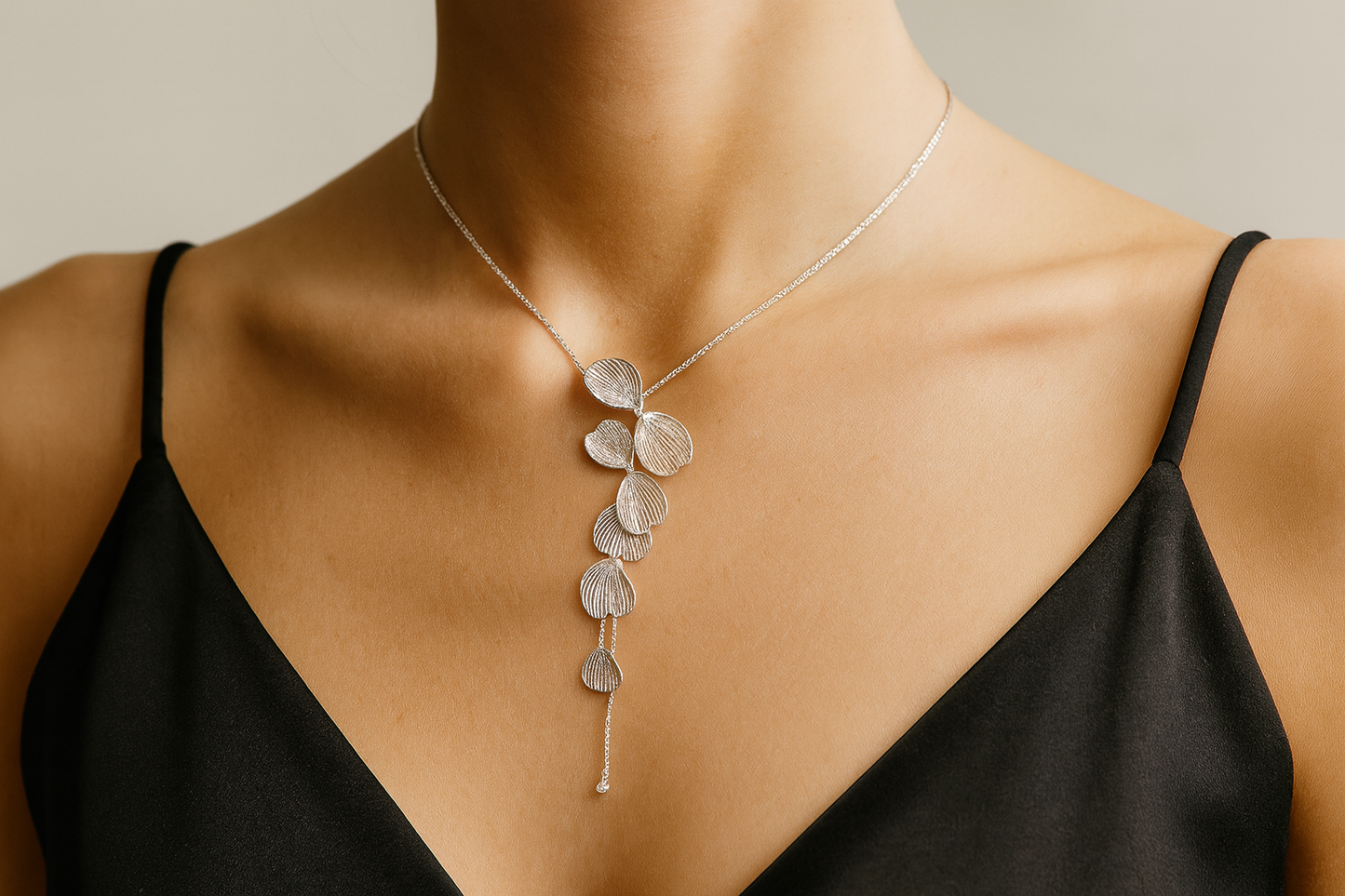 Generated lifestyle image of the delicate necklace being worn