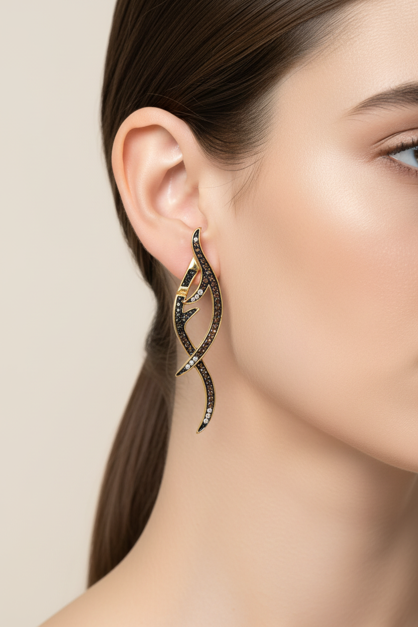 Simplified twisted branch earrings on ear