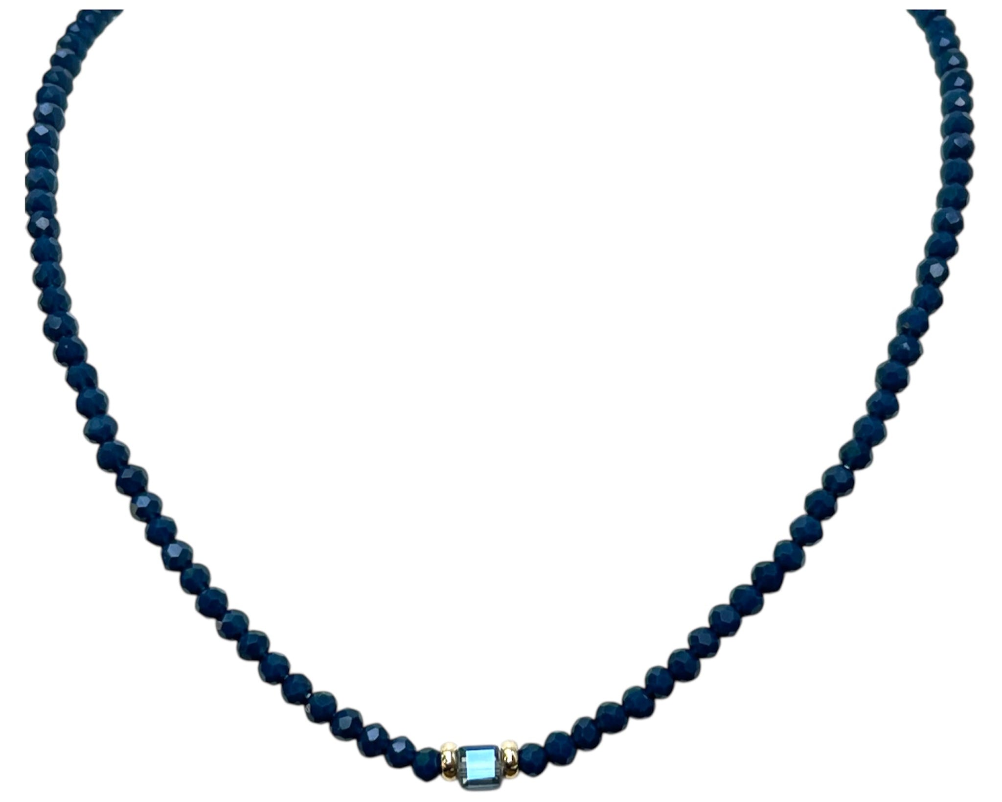 "Midnight Crystal Beaded Necklace-Gold "LM"