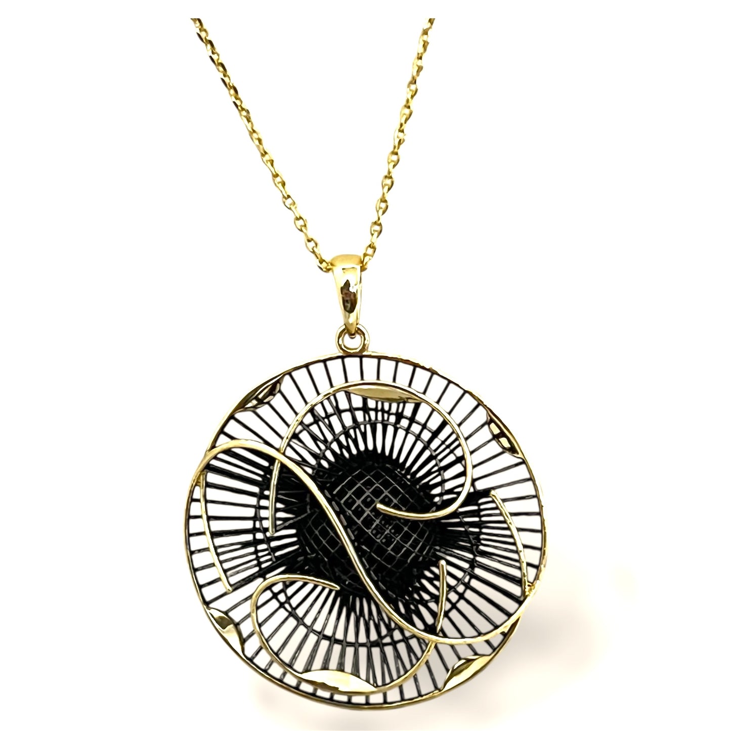 Abstract Orbit Filigree Statement Necklace-two tone LM