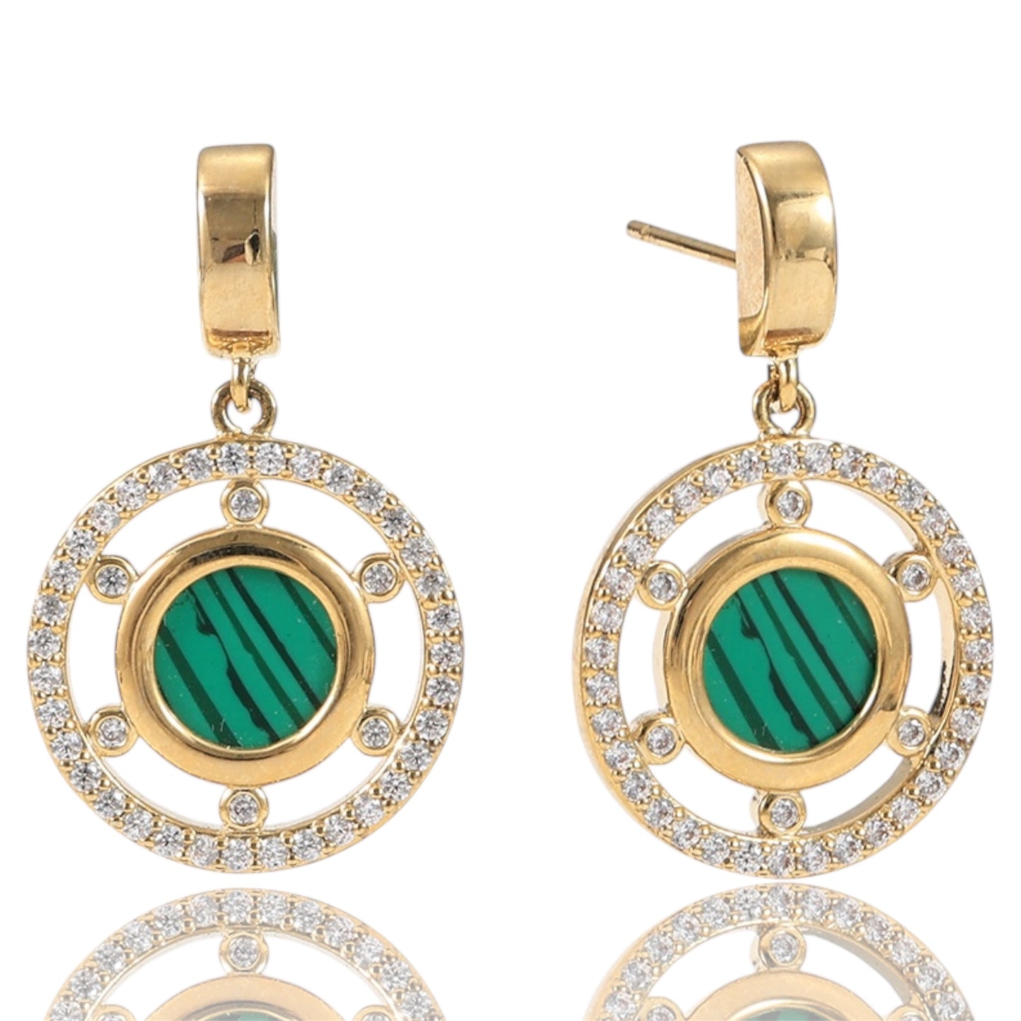 Malachite Orbit Drops Earring-Gold LM