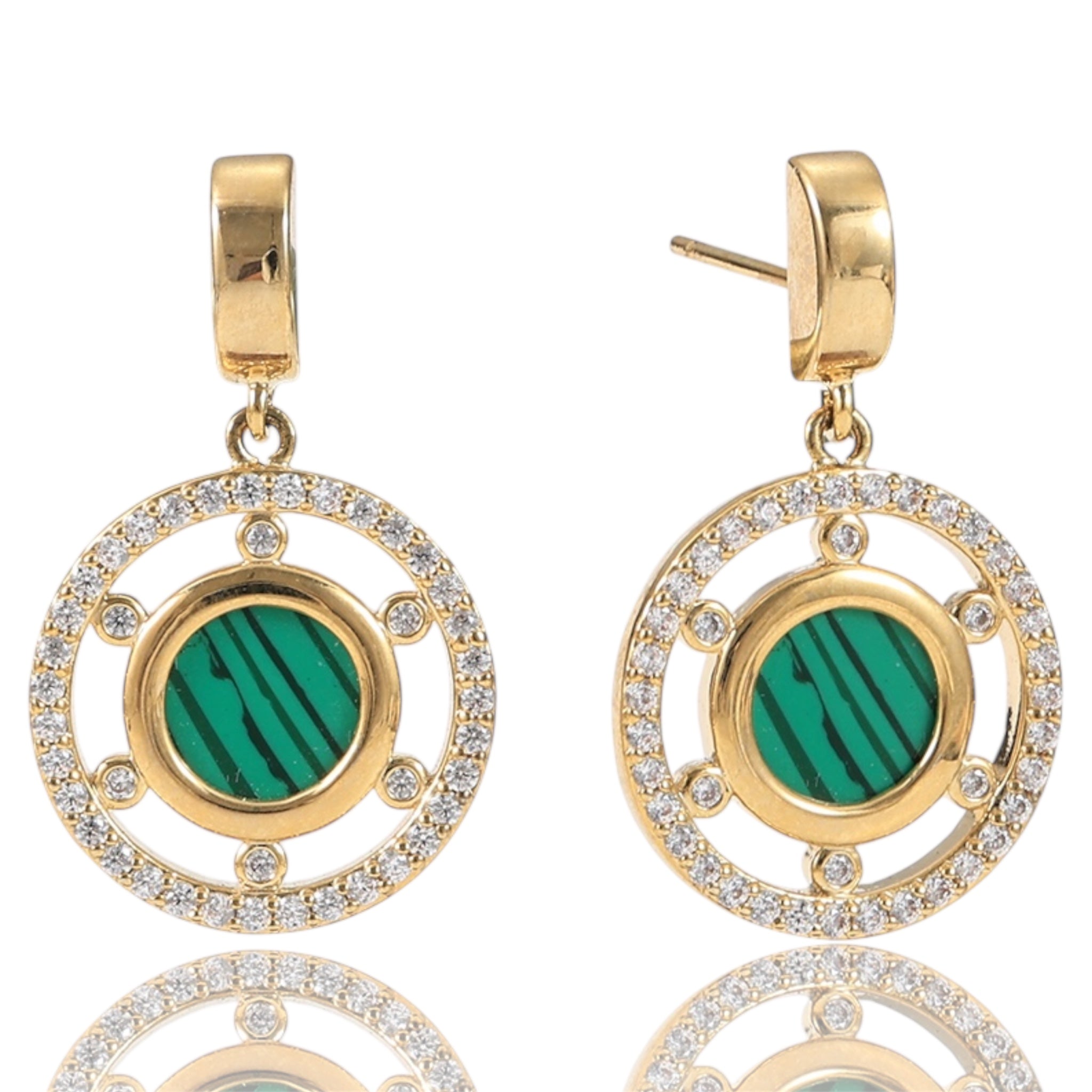 Malachite Orbit Drops Earring-Gold LM
