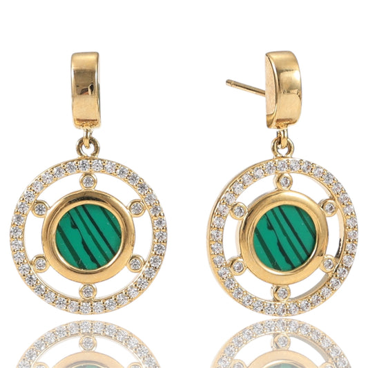 Malachite Orbit Drops Earring-Gold LM