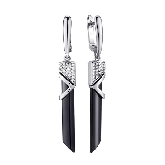 Black Ceramic Geometric Drop Earring-Silver LM