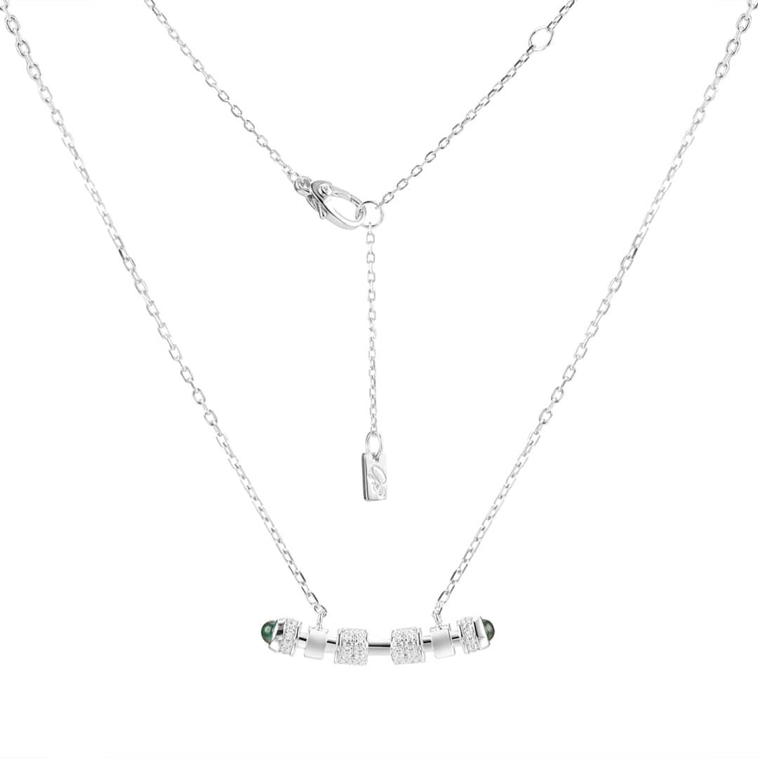 Black Ceramic Sparkle Bar Necklace-Silver LM
