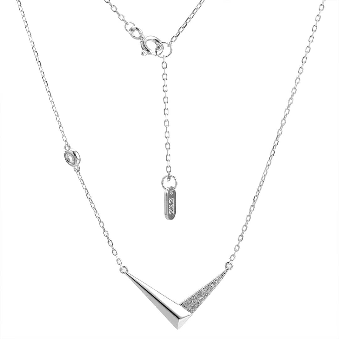 Modern V CZ Chevron Necklace_Silver LM