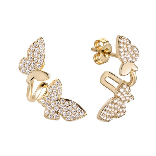 Golden Flutter CZ Butterfly Stud Earrings_Gold LM