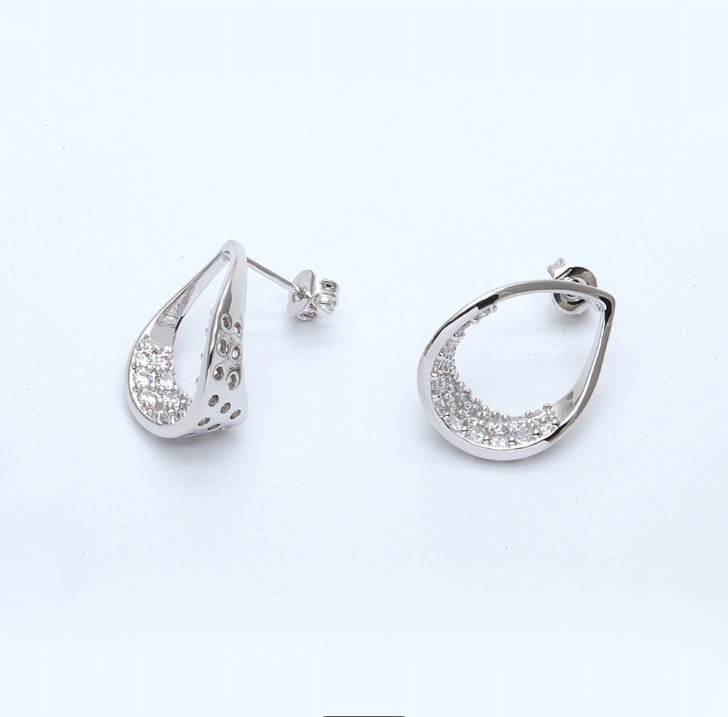 Golden/Silver Raindrop Pavé Stud Earrings "LM"