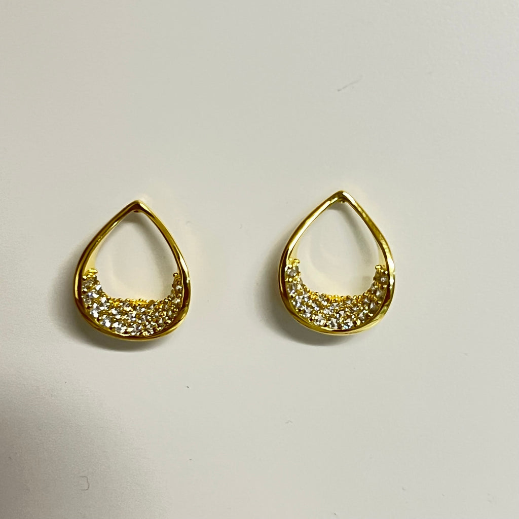 Golden/Silver Raindrop Pavé Stud Earrings "LM"