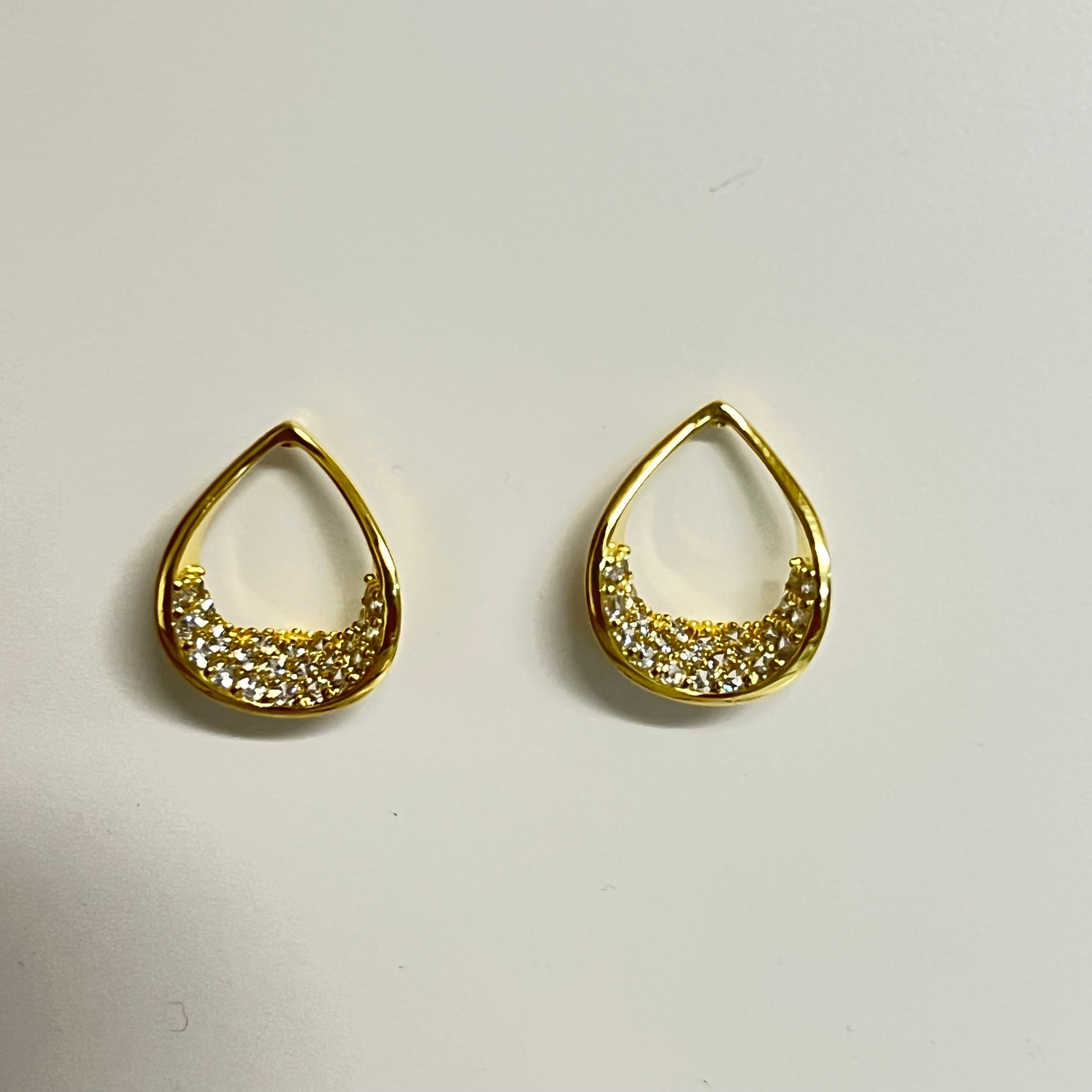 Golden/Silver Raindrop Pavé Stud Earrings "LM"