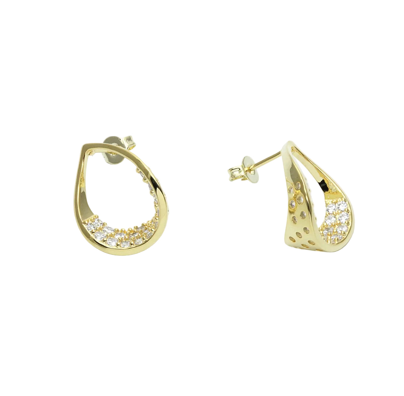 Golden/Silver Raindrop Pavé Stud Earrings "LM"