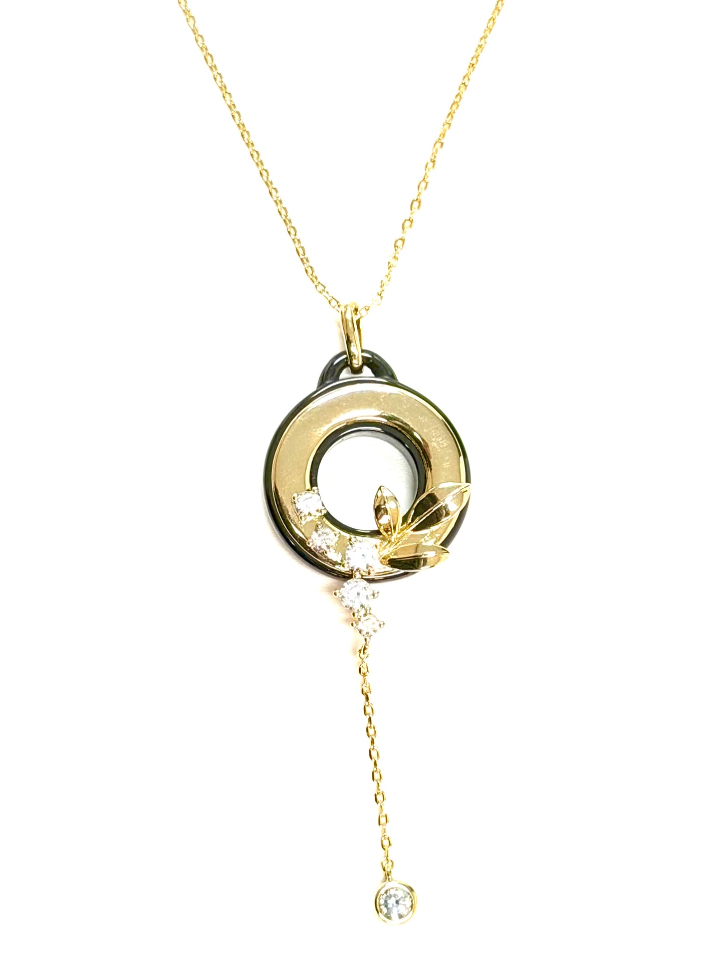 Golden Lotus Halo CZ Drop Necklace-Gold LM