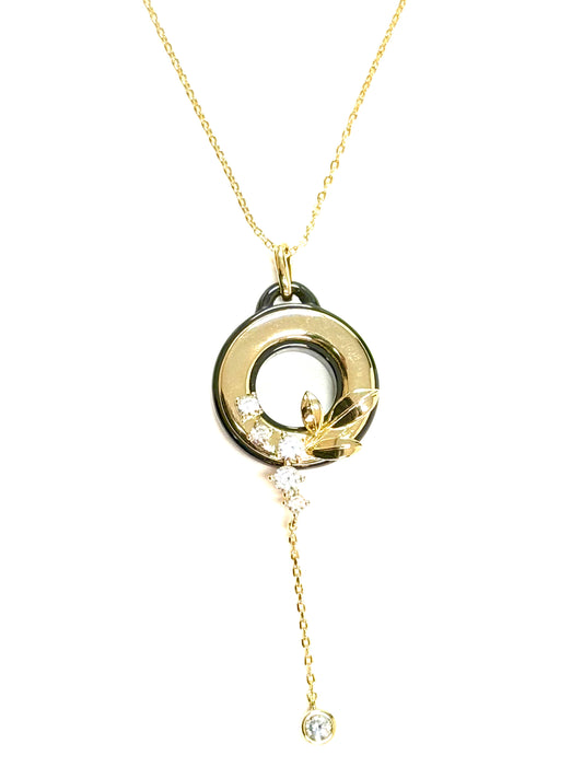 Golden Lotus Halo CZ Drop Necklace-Gold LM