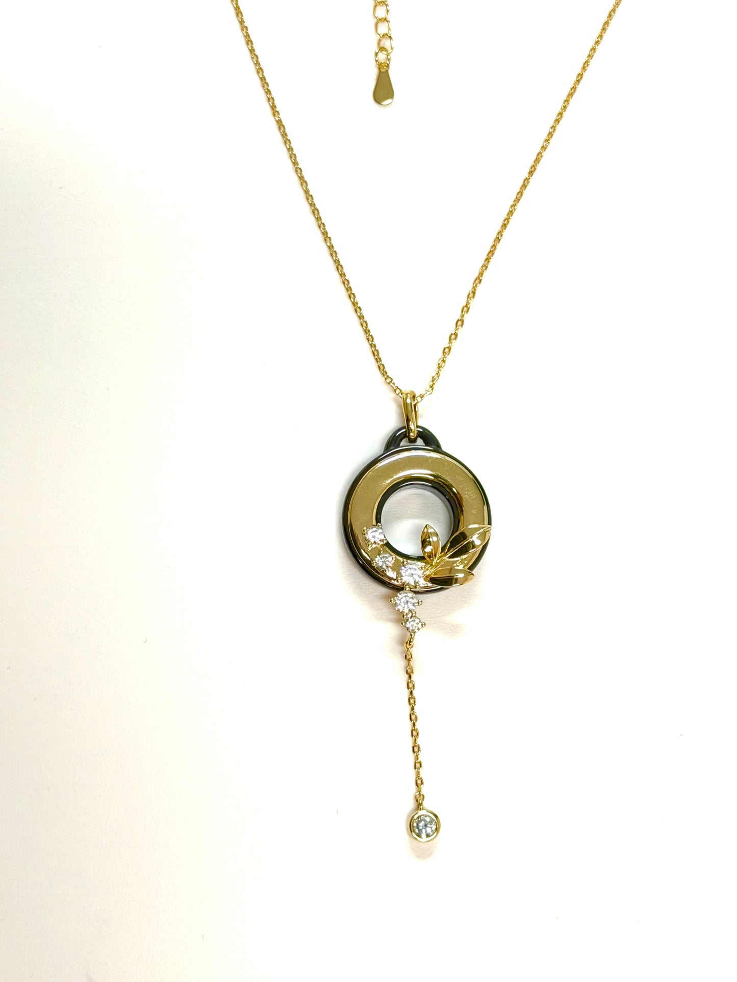 Golden Lotus Halo CZ Drop Necklace-Gold LM