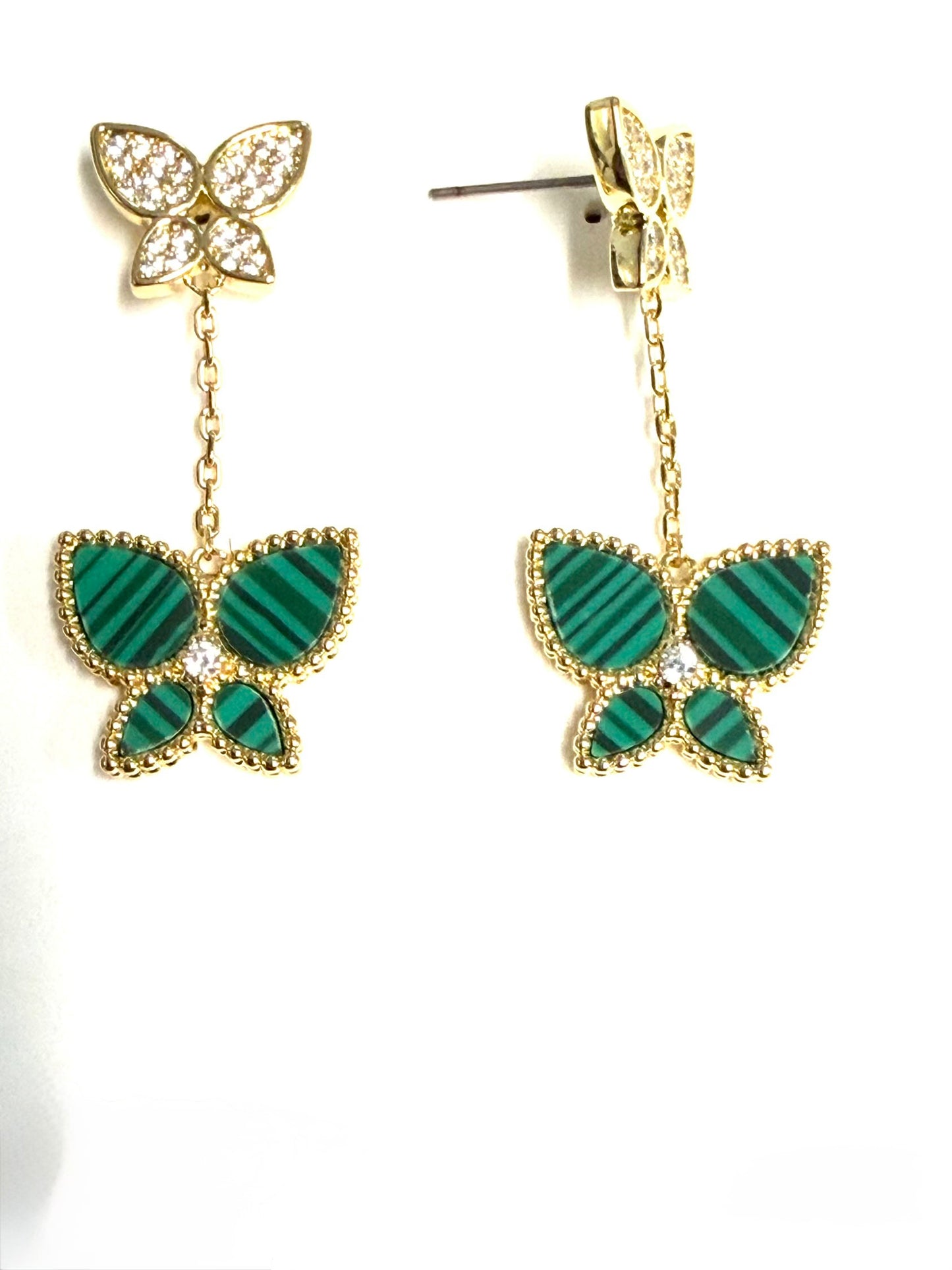 Malachite Butterfly Drop Earrings Gold LM