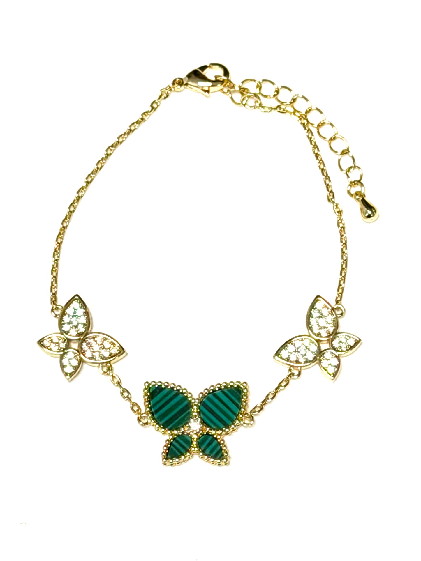 Malachite Bloom CZ Butterfly Bracelet Gold LM