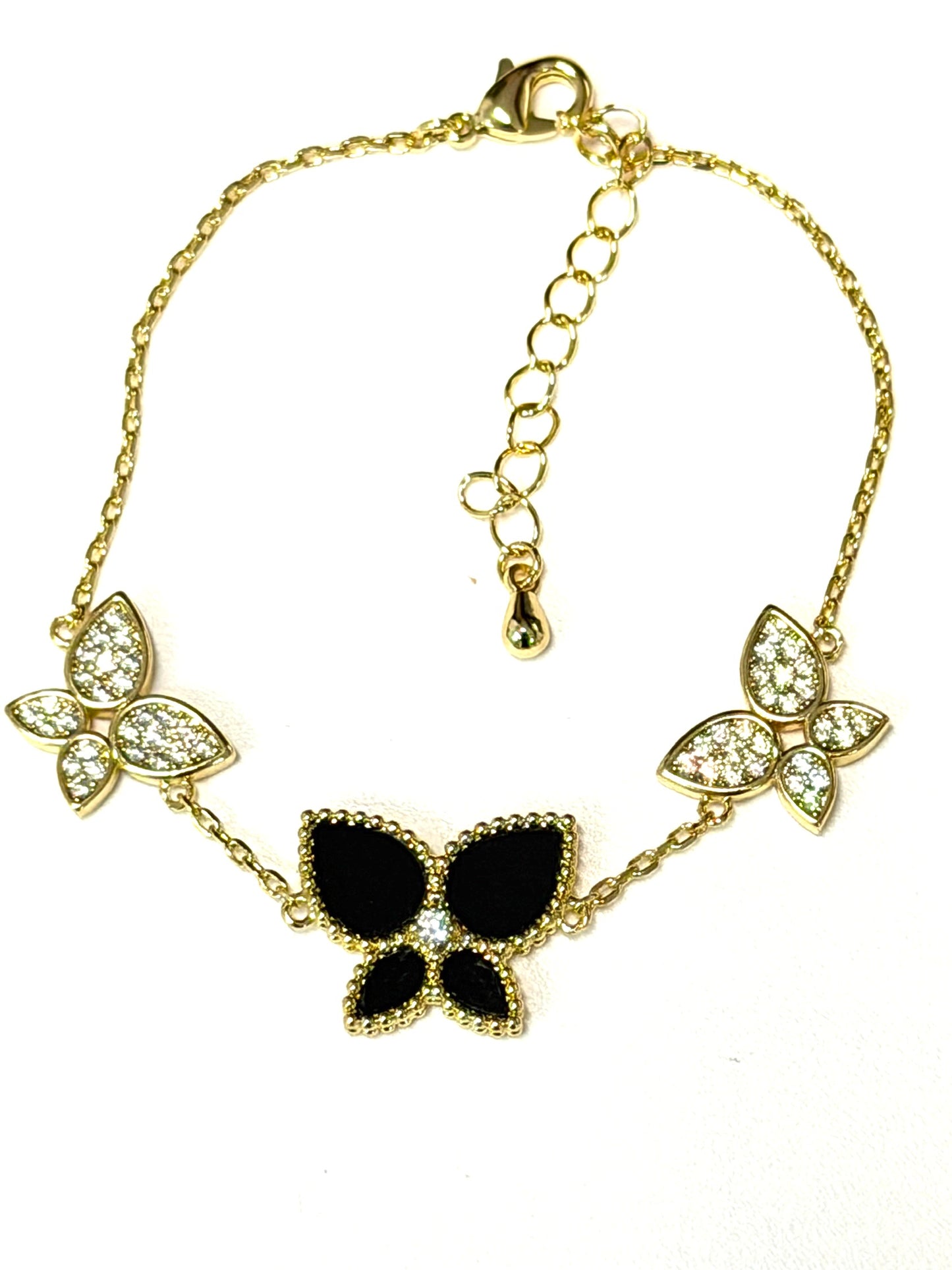 Black Bloom CZ Butterfly Bracelet_Gold LM