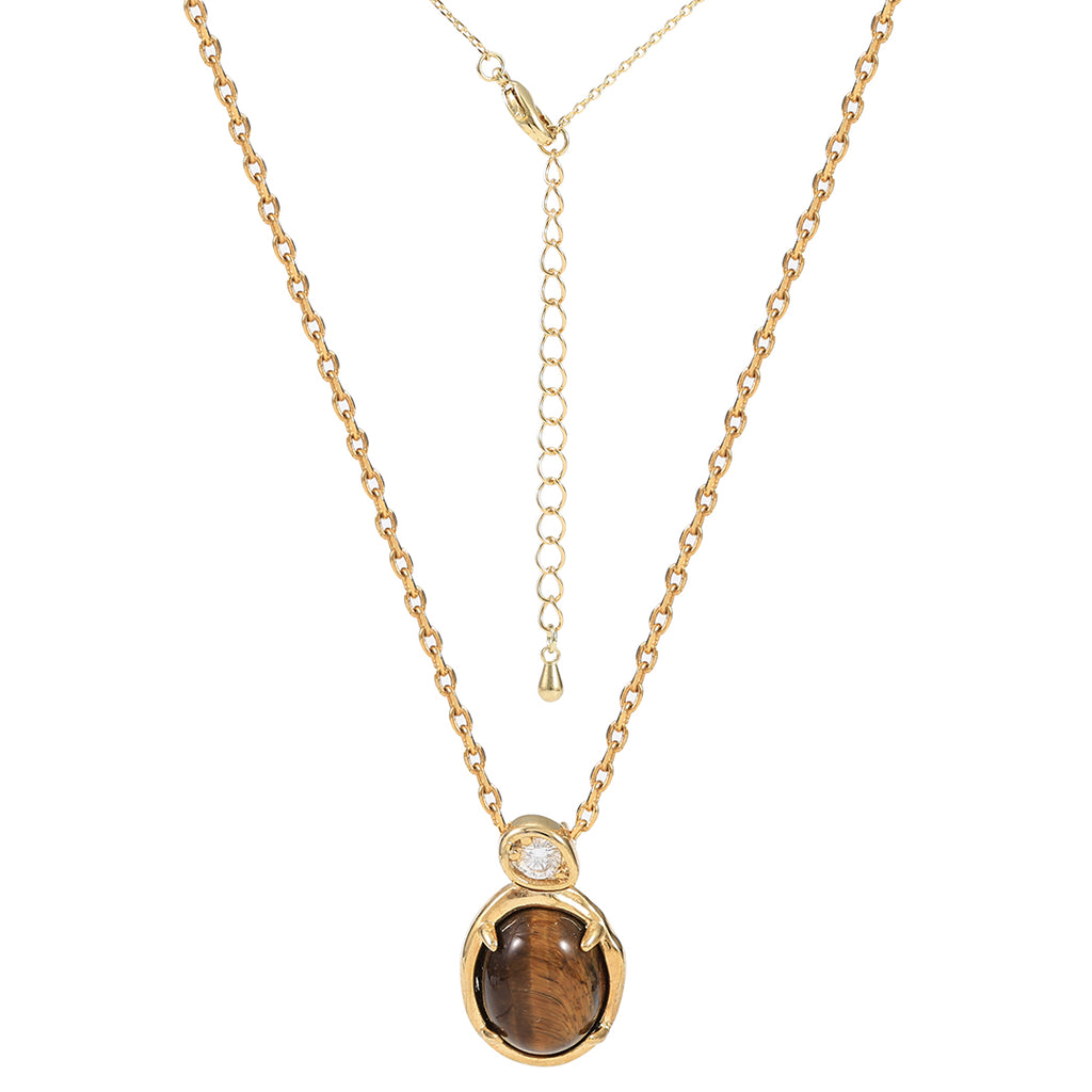 Tiger Eye Gold Pendant Necklace "LM"