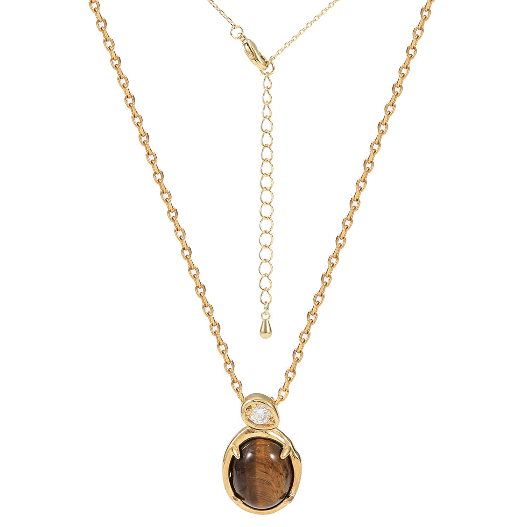 Tiger Eye Gold Pendant Necklace "LM"