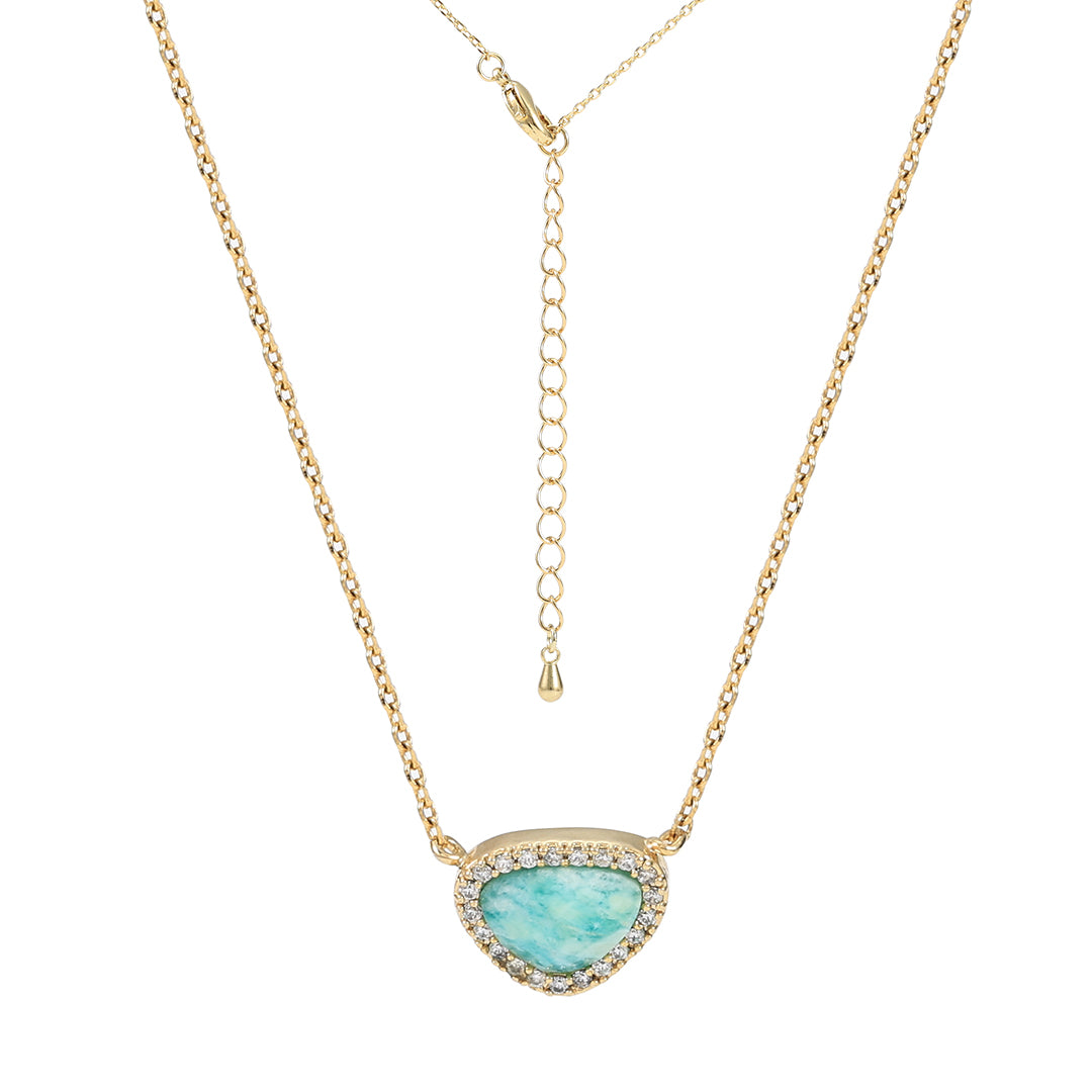 Larimar Crystal Halo Gold Pendant Necklace "LM"