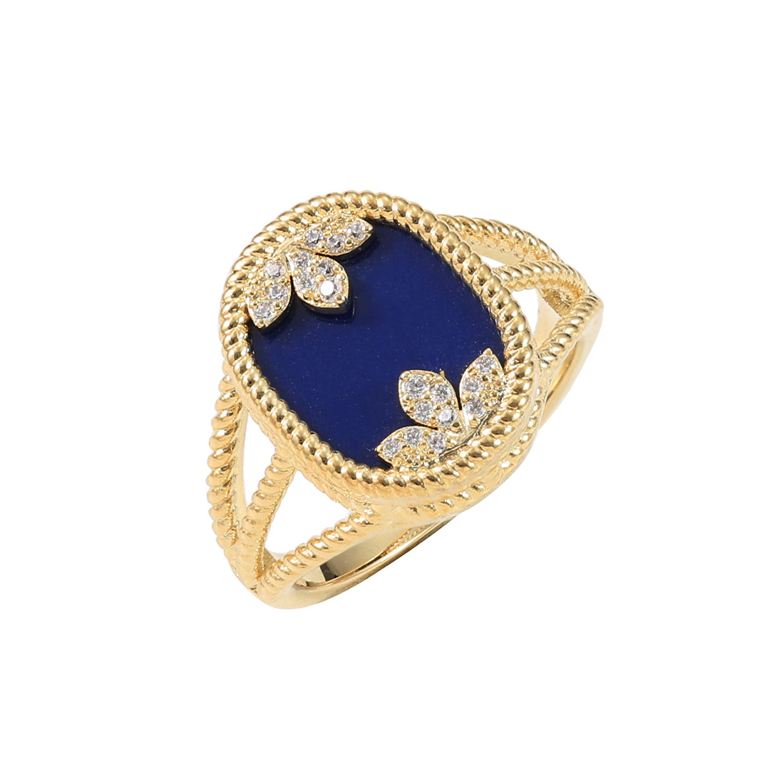 Royal Blue Butterfly Statement Ring Gold -LM