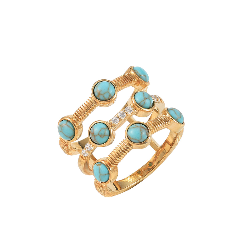 Turquoise Triple Band Gold Ring "LM"