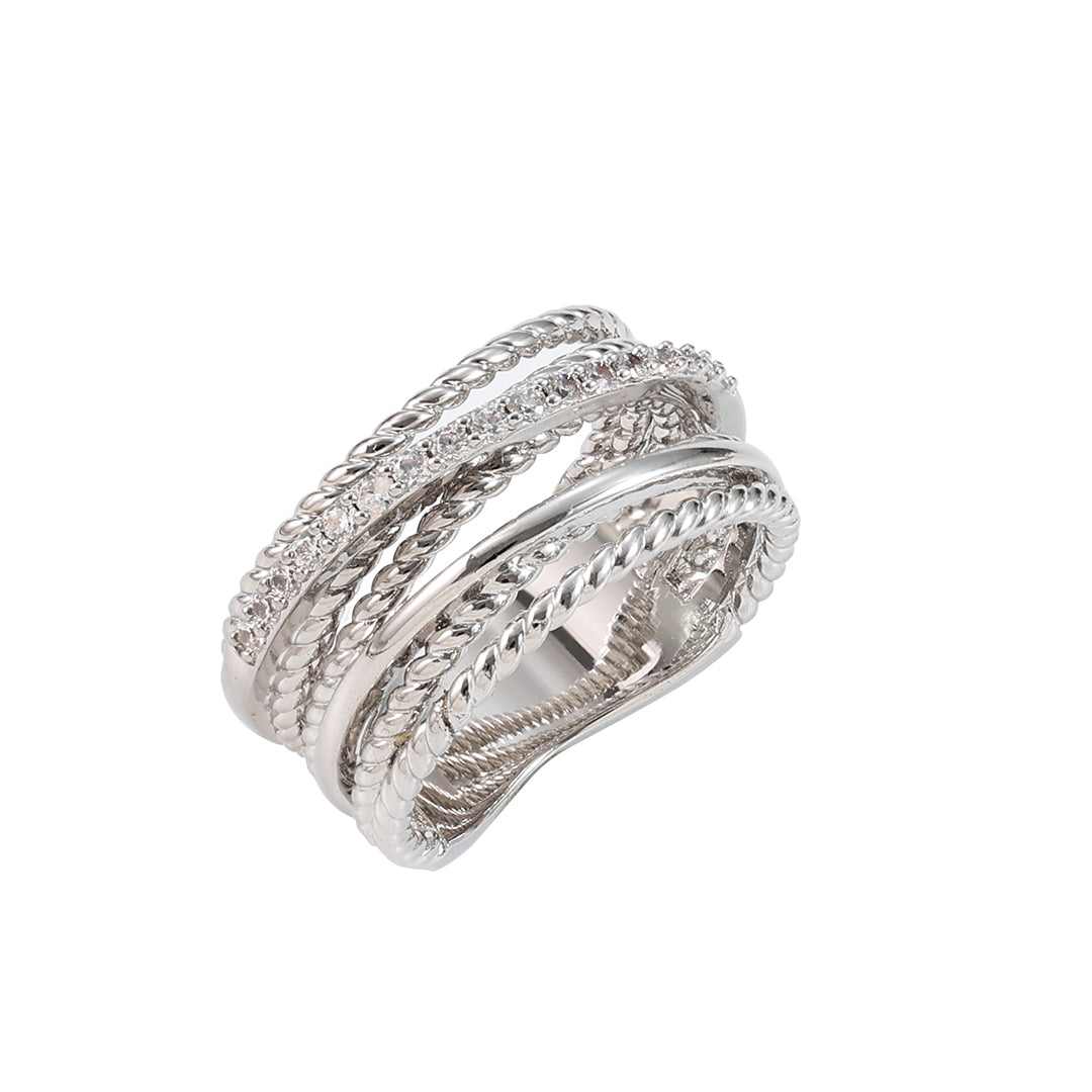Multi-Band Rope & Crystal Ring "LM"