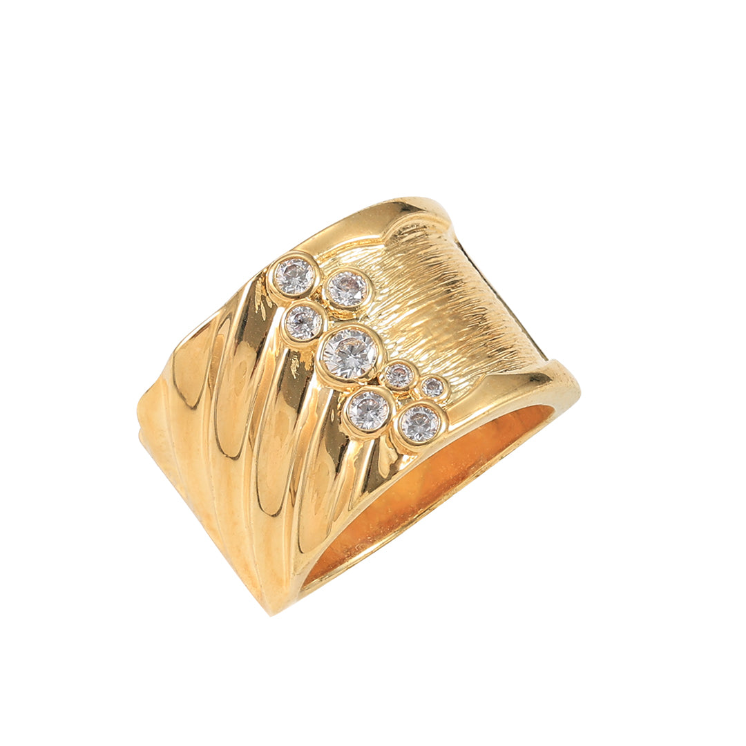 Gold Wide Band Crystal Cluster Ring "LM"
