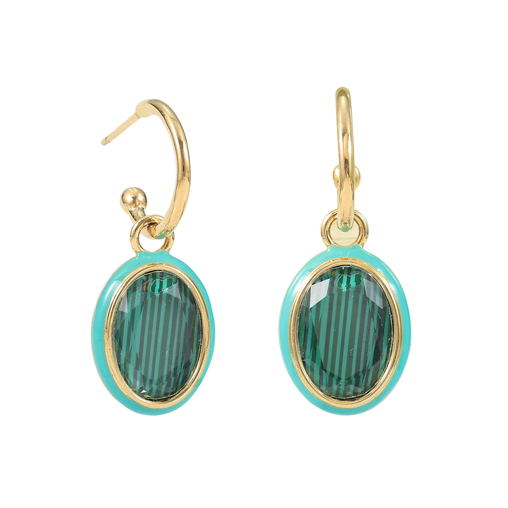 Malachite Oval Charm Hoop Earrings "LM"