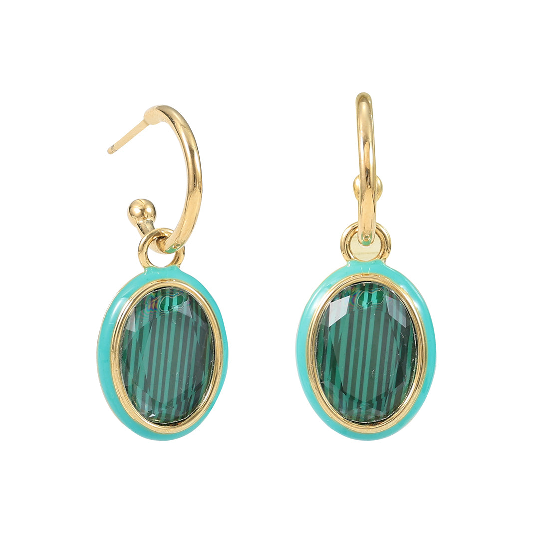 Malachite Oval Charm Hoop Earrings "LM"