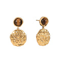 Tiger Eye & Hammered Gold Disc Drop Earrings "LM"