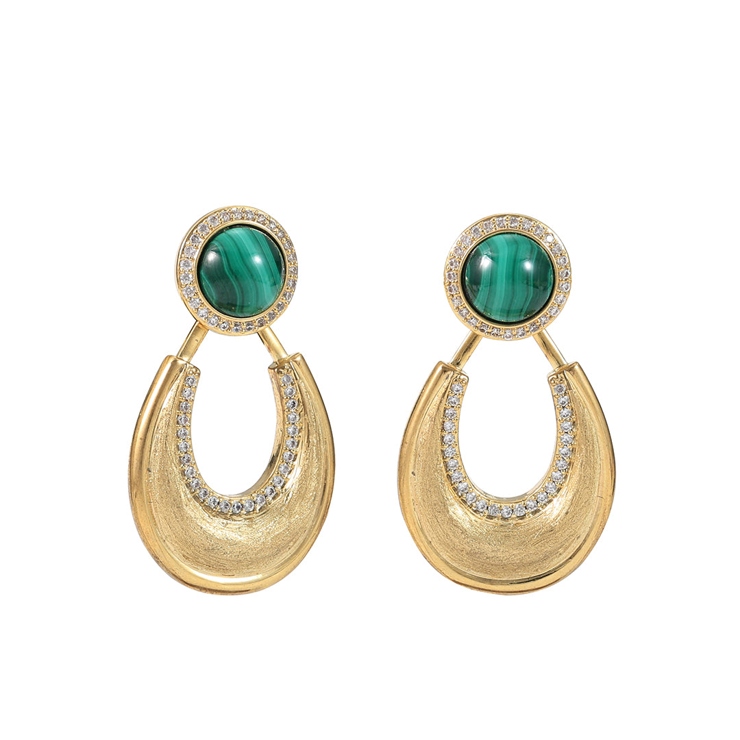 Cabochon Stone Gold Crescent Drop Earrings "LM"