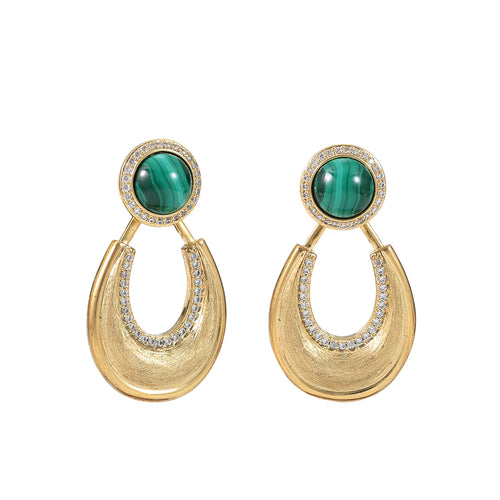 Cabochon Stone Gold Crescent Drop Earrings "LM"