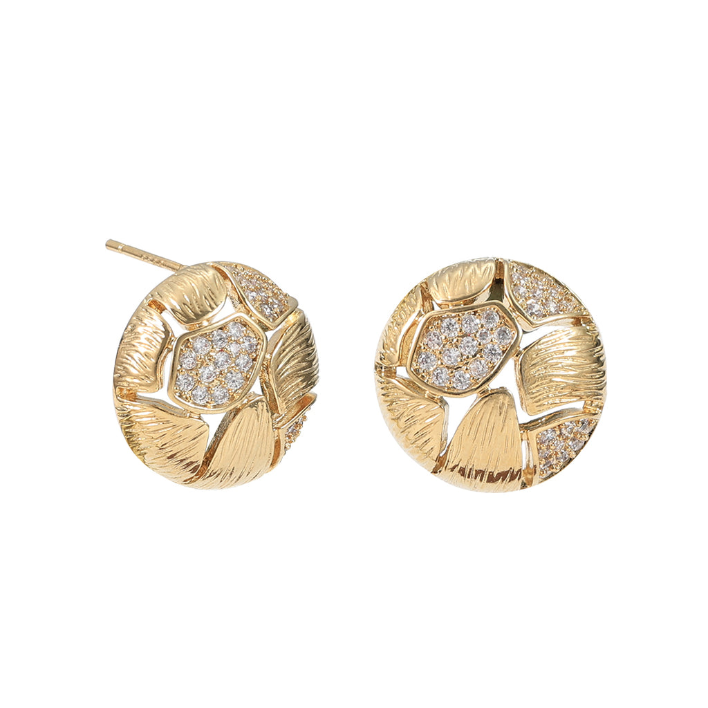 Mosaic Disc Stud Earrings - Gold