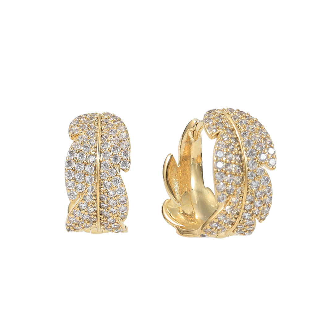 Pavé Leaf Huggie Earrings "LM"