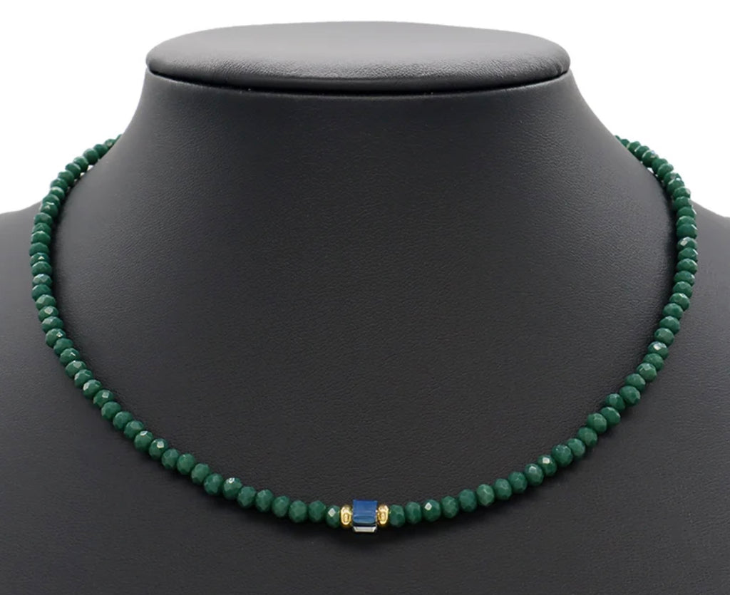 Emerald Essence Beaded Necklace-Gold "LM"