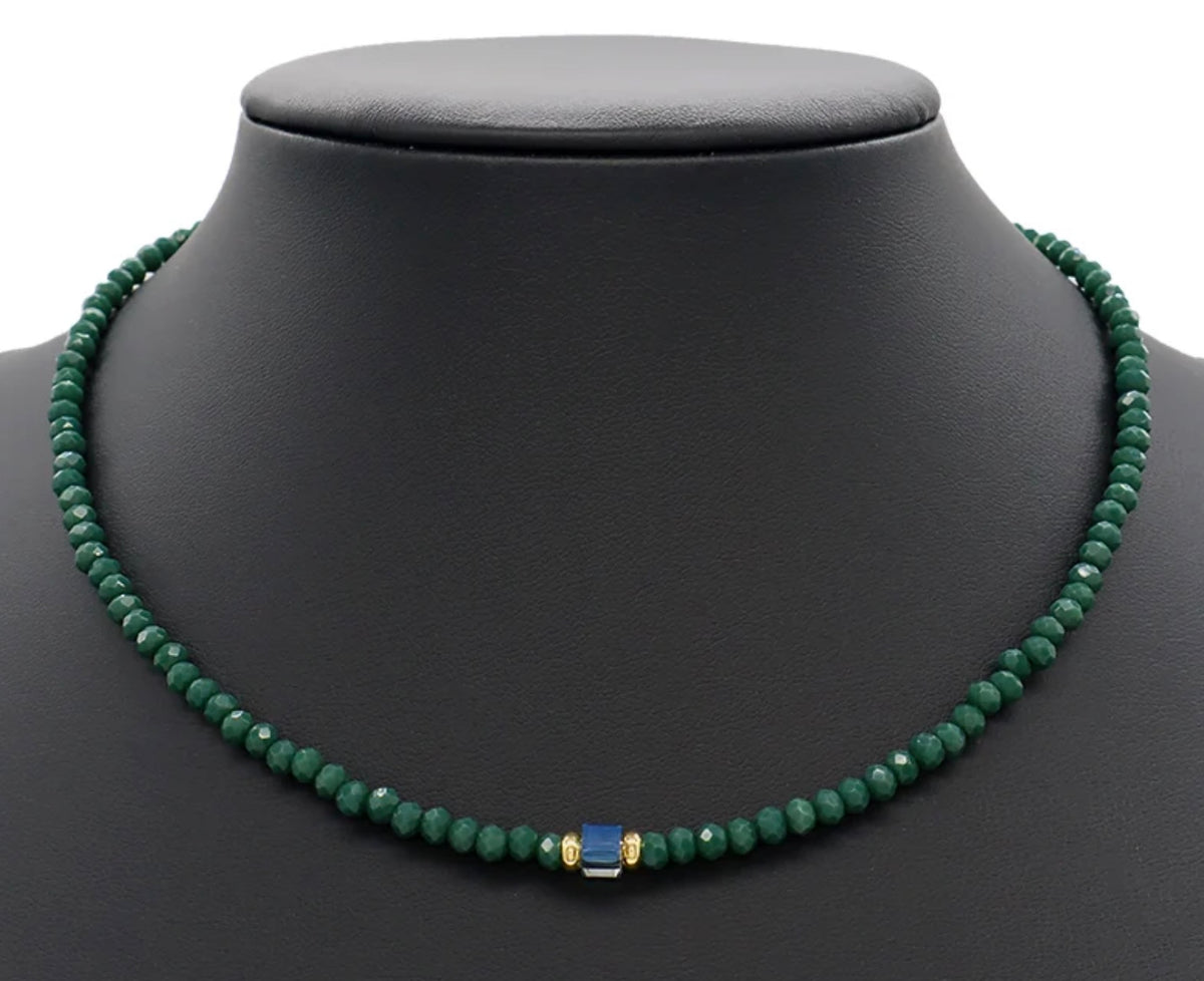 Emerald Essence Beaded Necklace-Gold "LM"