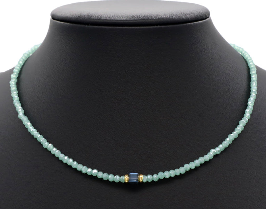 Seafoam Whisper Beaded Necklace-Gold "LM"