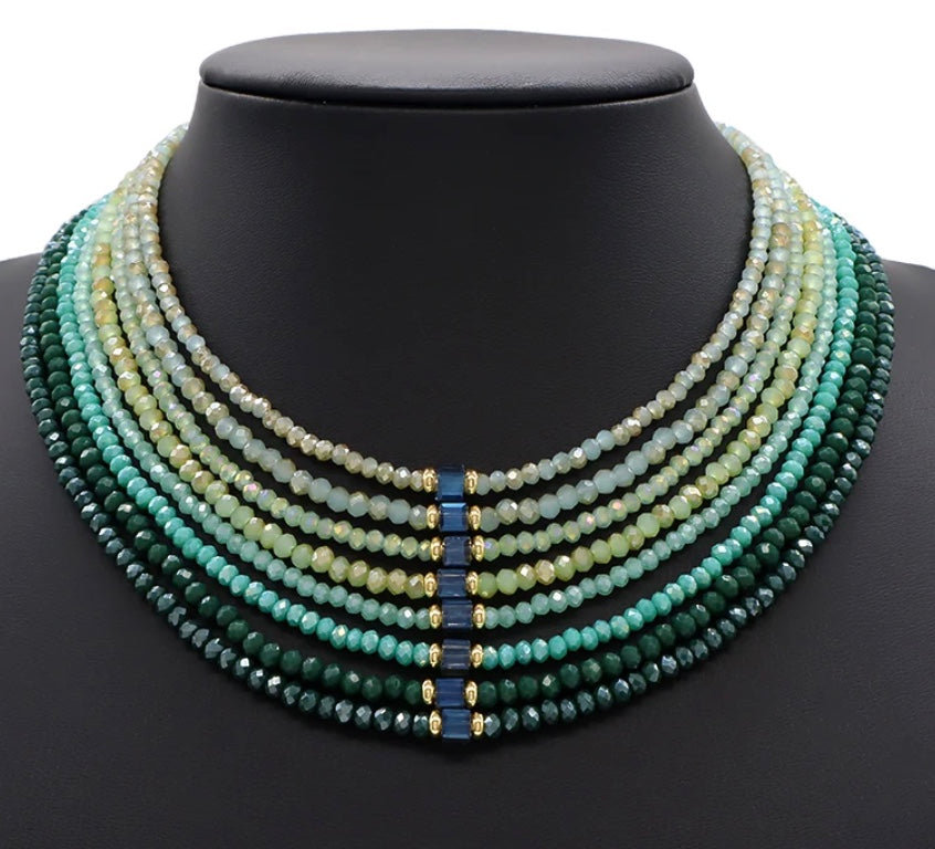Emerald Essence Beaded Necklace-Gold "LM"