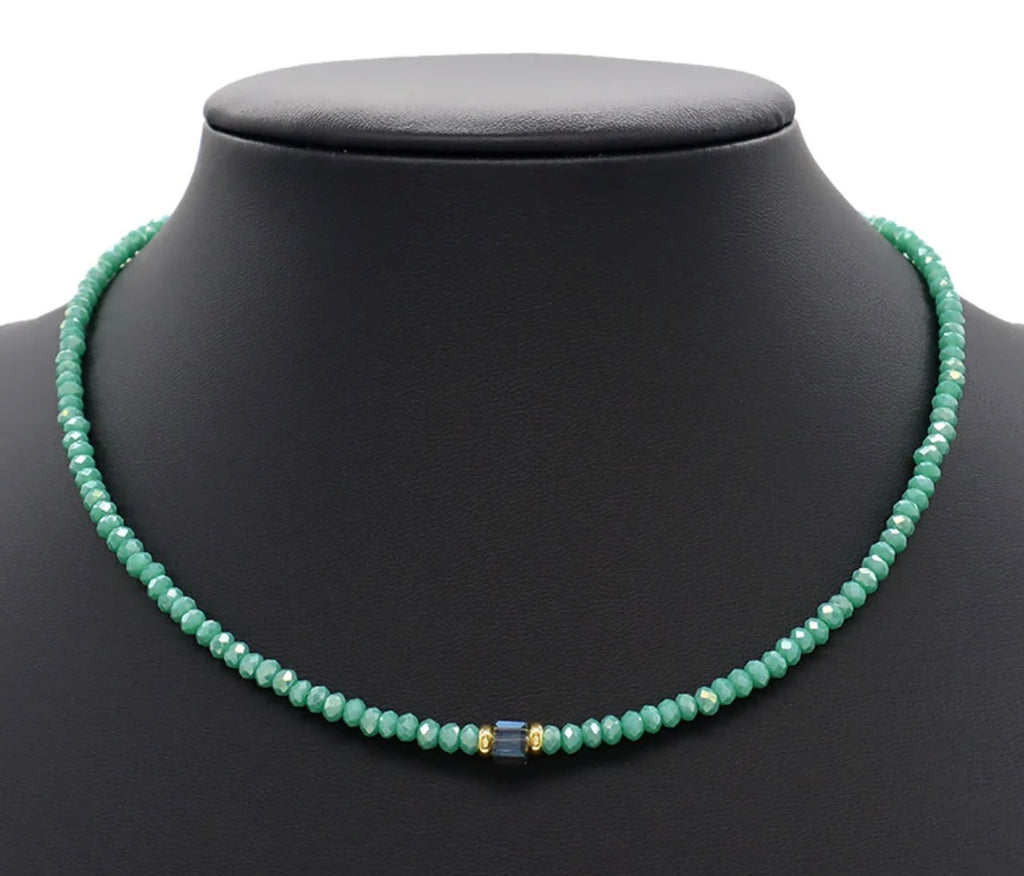 Seafoam Serenity Beaded Necklace-Gold "LM"
