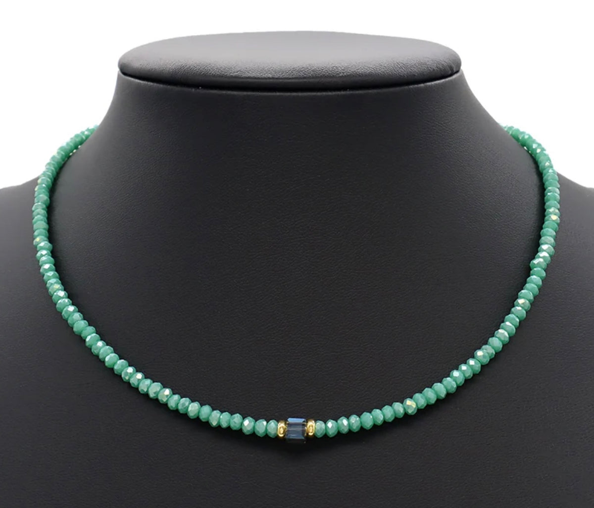 Seafoam Serenity Beaded Necklace-Gold "LM"