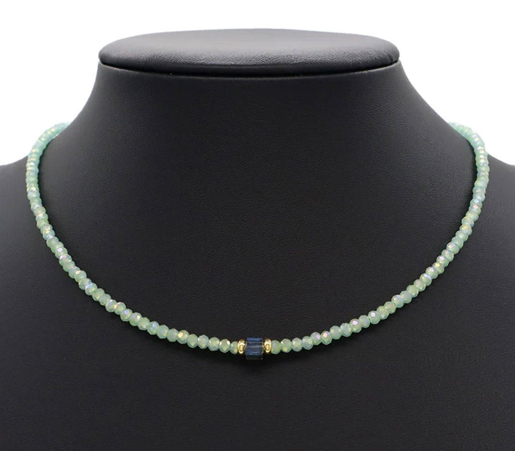 Seafoam Whisper Beaded Necklace-Gold "LM"