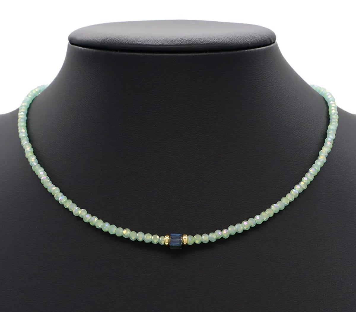 Seafoam Whisper Beaded Necklace-Gold "LM"